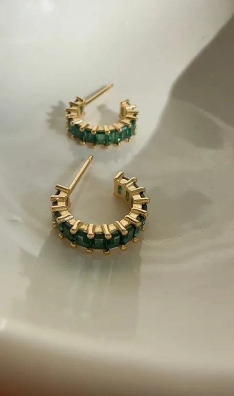 Emerald Half Hoop Studs - 14K Gold Filled — product image 4