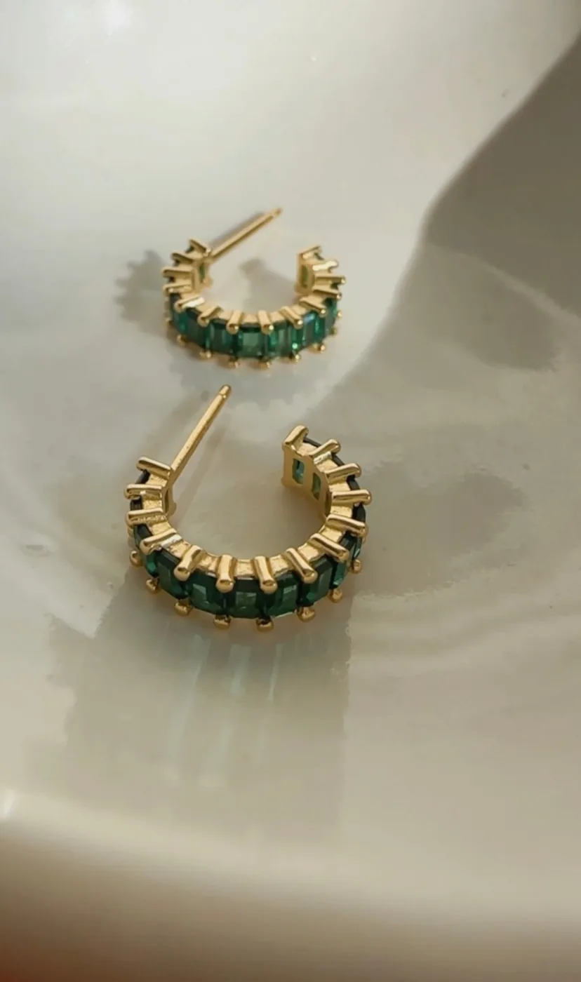 Emerald Half Hoop Studs - 14K Gold Filled — product image 4