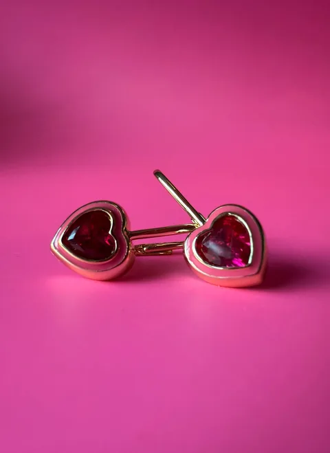 Pink Ruby Heart Earrings- 14K Gold Filled — product image 3