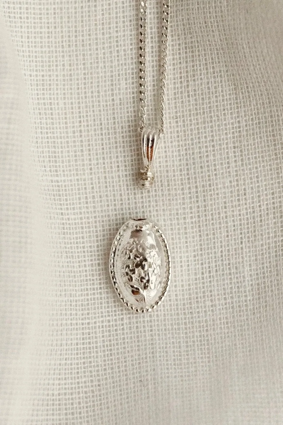 Forget-Me-Not Oval Cremains Urn Necklace - Sterling Silver — product image 10