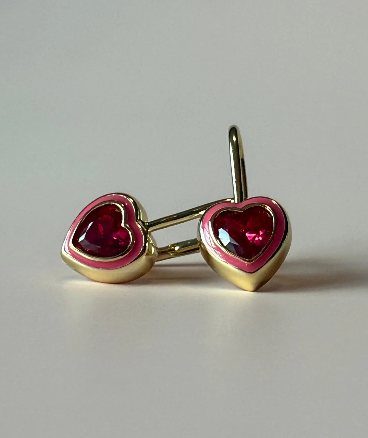 Pink Ruby Heart Earrings- 14K Gold Filled — product image 1