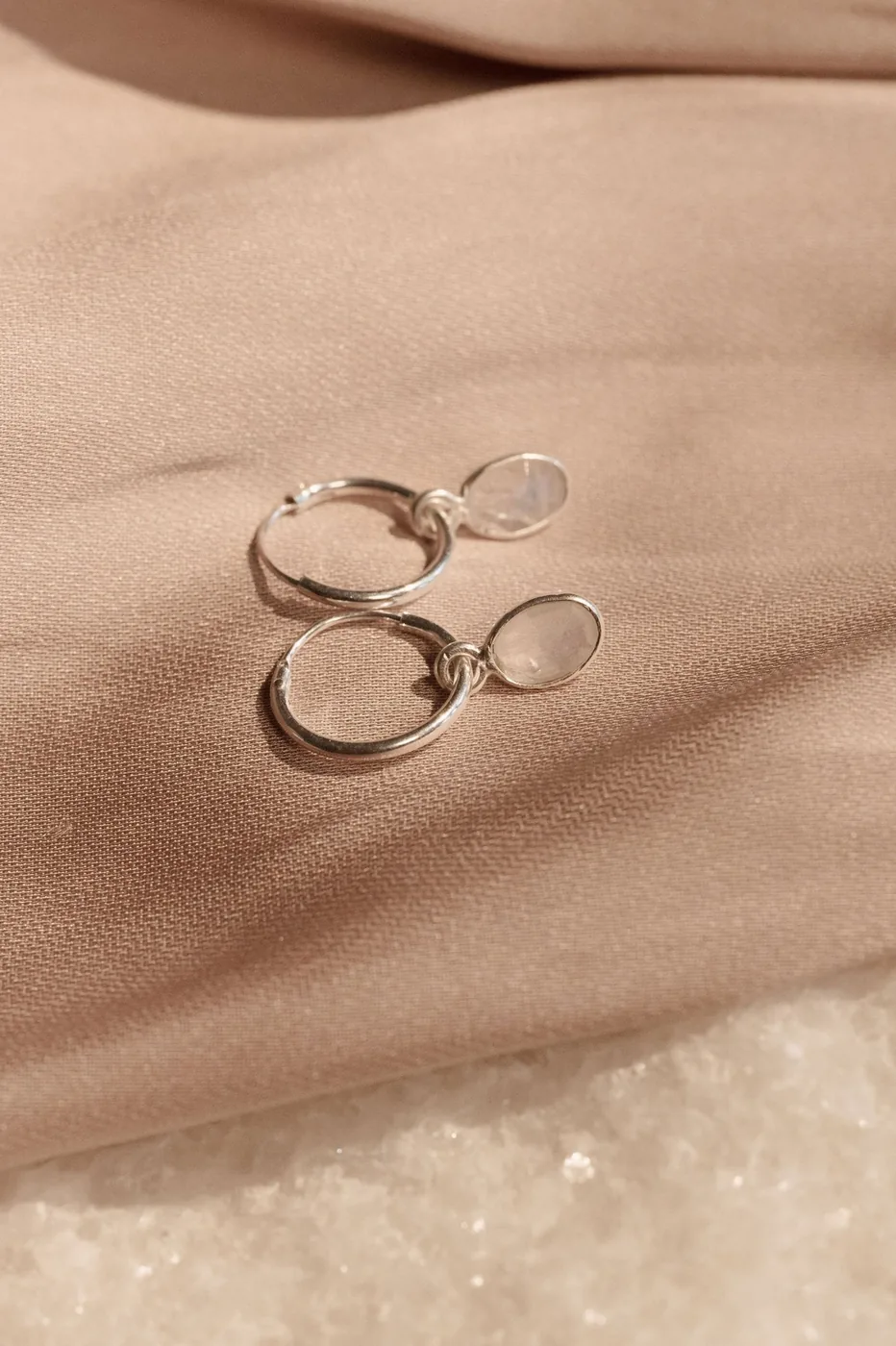 Moon Stone Huggie Hoops - Sterling Silver — product image 1