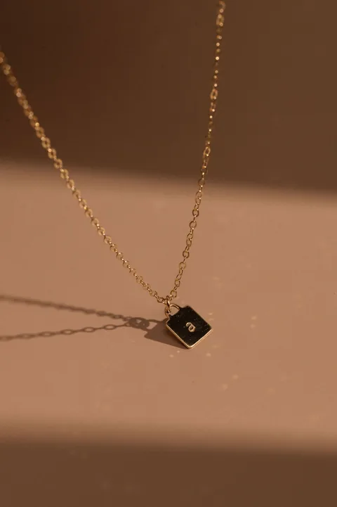 Square Pendant Flat Cable Necklace - Personalized - 14k Gold Filled — product image 5