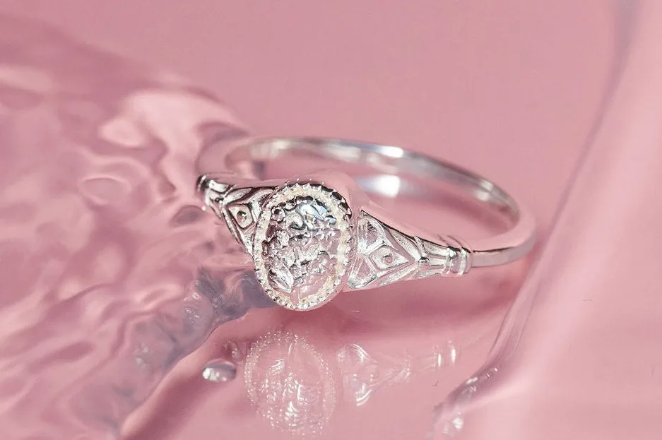 Forget-Me-Not Cremains Urn Ring - Sterling Silver — product image 1