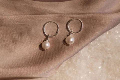 Pearl Huggie Hoops - Sterling Silver — product image 1