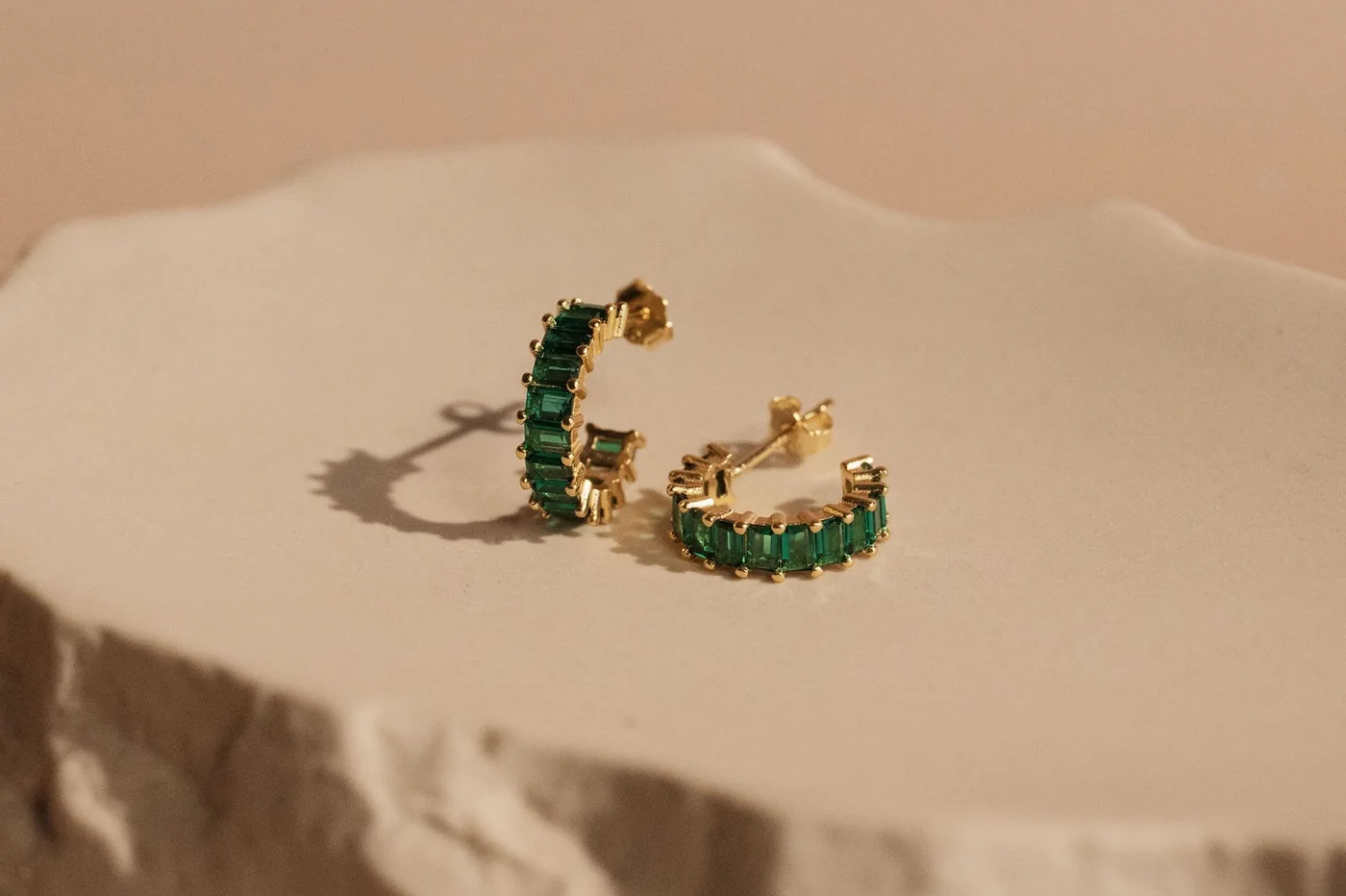 Emerald Half Hoop Studs - 14K Gold Filled — product image 3
