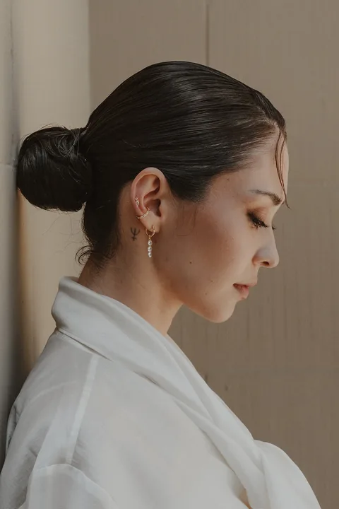 Three Crystal Drop Down Hoops — product image 4