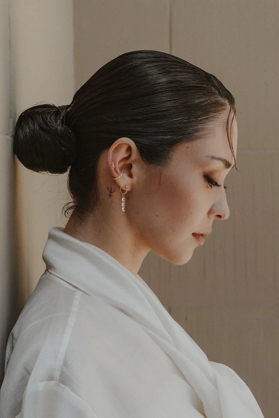 Three Crystal Drop Down Hoops — product image 4