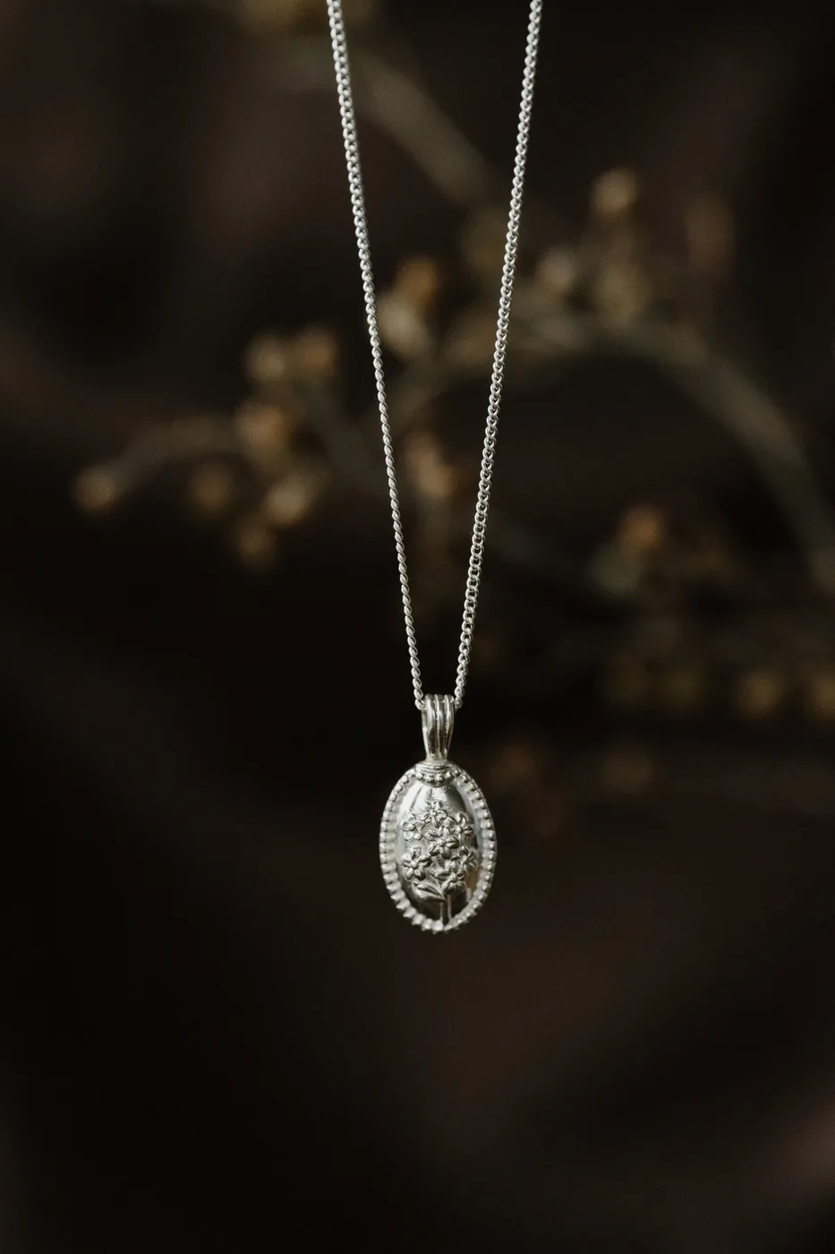 Forget-Me-Not Oval Cremains Urn Necklace - Sterling Silver — product image 18