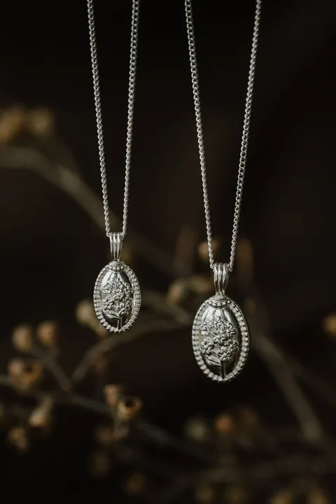 Forget-Me-Not Oval Cremains Urn Necklace - Sterling Silver — product image 2