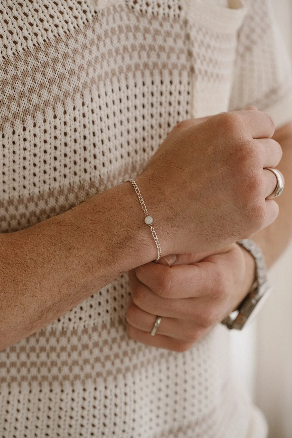 Cremation Thick Figaro Bracelet- Sterling Silver — product image 1
