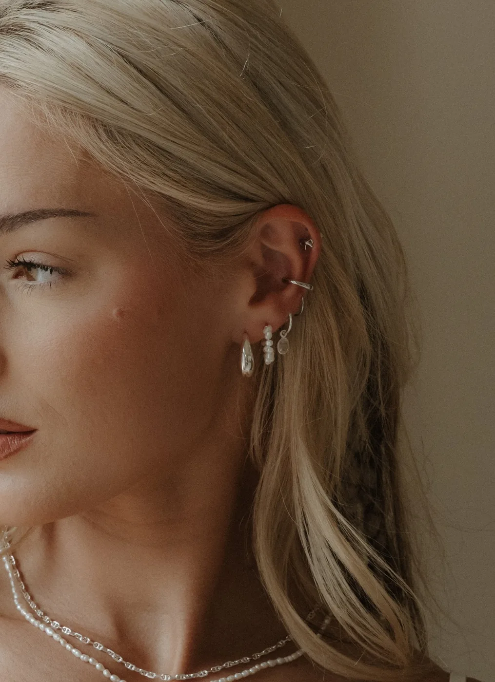 Moon Stone Huggie Hoops - Sterling Silver — product image 4