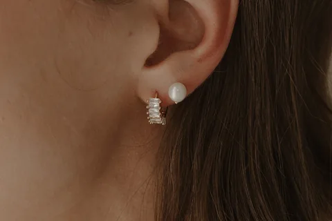 Baguette Diamond Hoop Earrings - 14k Gold Filled — product image 3