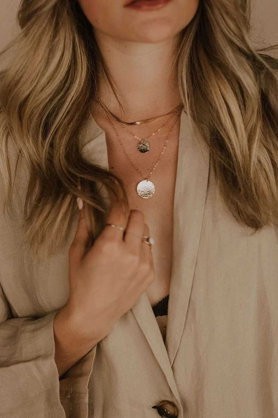 Hammered Medallion Necklace - 14K Gold Filled — product image 2