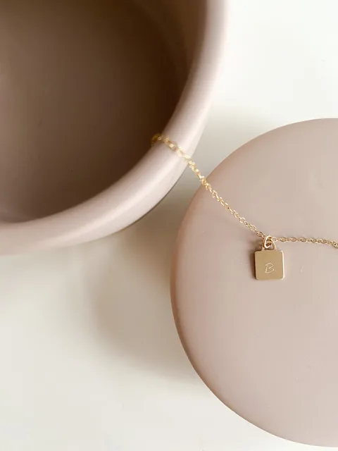 Square Pendant Flat Cable Necklace - Personalized - 14k Gold Filled — product image 6