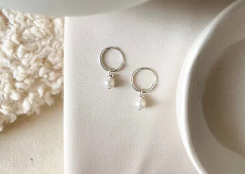 Pearl Huggie Hoops - Sterling Silver — product image 4
