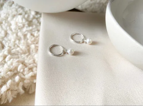 Pearl Huggie Hoops - Sterling Silver — product image 5